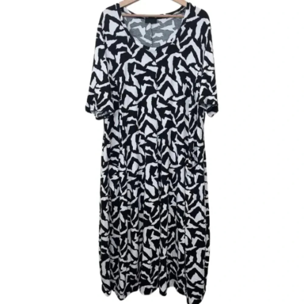 Q'Neel Nordic Design Womens 22 Scoop Neck Abstract Print Lagenlook Midi Dress